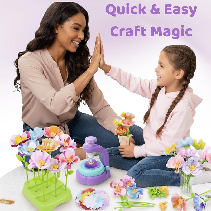 TOMLEON Fabric Flower Bouquet Craft Kit for Girls Ages 3+ – Create Reusable Fabric Flowers with Press Tool & Stems – Endless DIY Bouquets – No Glue, No Sewing – Perfect Creative Gift for Kids - Image 2